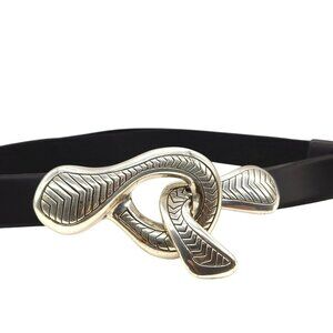 Chico Black Leather Belt With Silver-Tone Knot Buckle Design Adjustable Fit